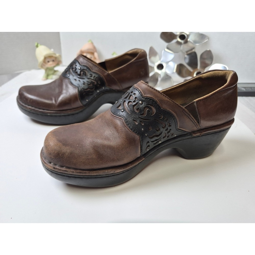 Ariat Brown Leather Laser Cut Studded Clog Wedge Mules 10001288 Womens 9.5B